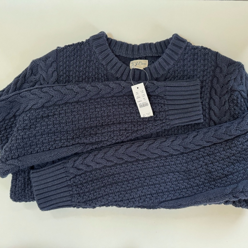 J. Crew Men's Crewneck Cable Knit Sweater, Medium, Navy Blue